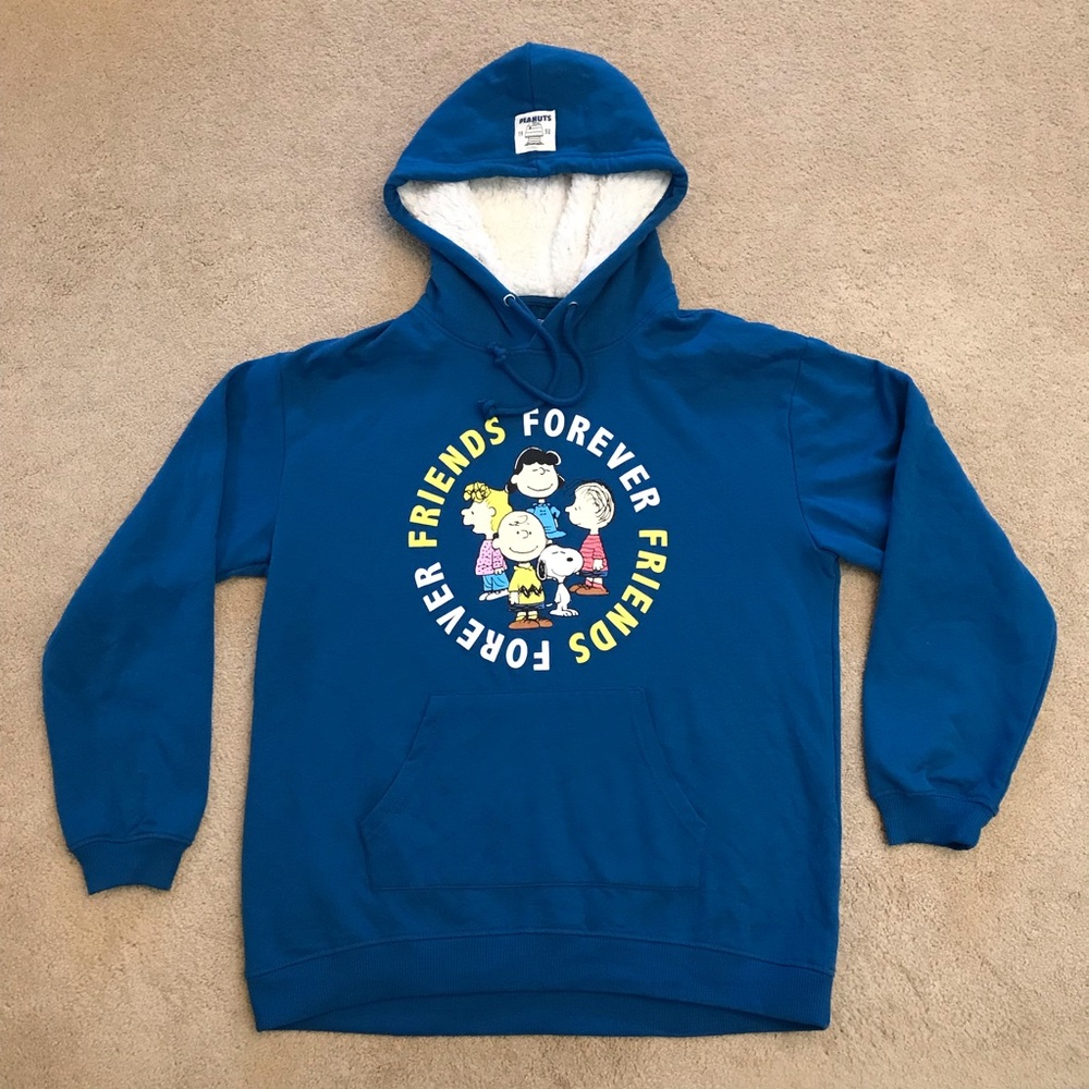 Peanuts Friends Forever Hoodie Sweatshirt Sweater Size XL Junior Blue Fleece